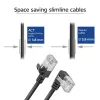 ACT juodas 2 m U/FTP CAT6A LSZH plonas komutacinis kabelis su RJ45 jungtimis 90° kampine kaire į tiesią
