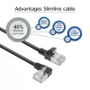 ACT juodas 2 m U/FTP CAT6A LSZH plonas komutacinis kabelis su RJ45 jungtimis 90° kampine kaire į tiesią