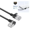 ACT Juoda 5 m U/FTP CAT6A LSZH Slimline komutacinis kabelis su RJ45 jungtimis 90° kampuota į kairę prie tiesios