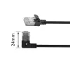 ACT juodas 0,25 metro U/FTP CAT6A LSZH plonas pataisų laidas su RJ45 jungtimis, 90° kampuota kairėn į tiesią