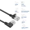 ACT juodas 0,5 m U/FTP CAT6A LSZH plonas komutacinis kabelis su RJ45 jungtimis, 90° kampuotas dešinėn į tiesią