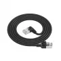 ACT Juoda 0,15 m U/FTP CAT6A LSZH Slimline komutacinis kabelis su RJ45 jungtimis 90° kampinė dešinė į tiesią