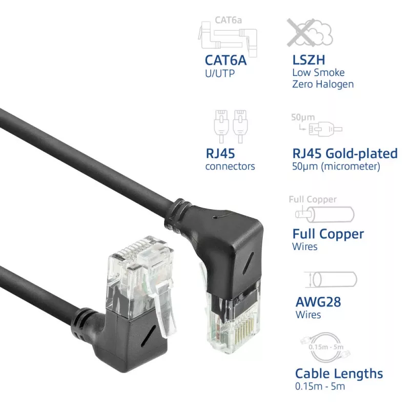 Tinklo kabelis ACT DD7952 Cat6a U/UTP juodas 0,25 m su RJ-45 jungtimis, paauksuotais kontaktais