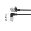 ACT juodas 2 m U/FTP CAT6A LSZH plonas komutacinis kabelis su RJ45 jungtimis 90° kampu žemyn tiesiai