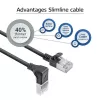 ACT juodas 0,15 m U/FTP CAT6A LSZH plonas komutacinis kabelis su RJ45 jungtimis, 90° kampuota žemyn į tiesią