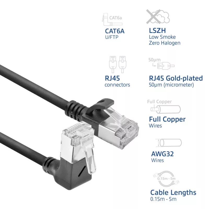 Tinklo kabelis ACT DA4902 Cat6a U/FTP (STP) 2 m, RJ-45 į RJ-45, paauksuoti kontaktai, juodas