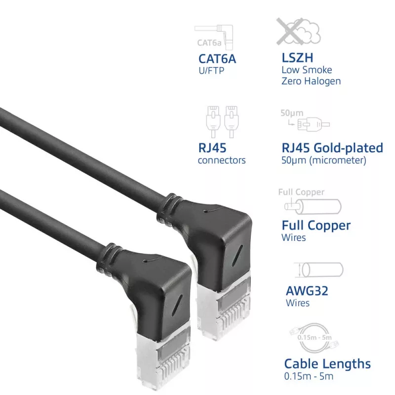 Tinklo kabelis ACT DA5903 Cat6a U/FTP (STP) 3 m, RJ-45 į RJ-45, auksuoti kontaktai, juodas