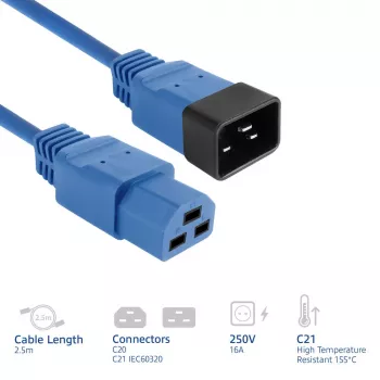 Maitinimo laidas ACT C20–C21 IEC60320 mėlynas 16A 250V 2,5 m