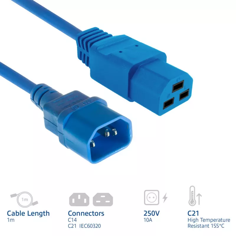 ACT maitinimo laidas C14 į C21 IEC60320 mėlynas 1 m, 250 V 10 A