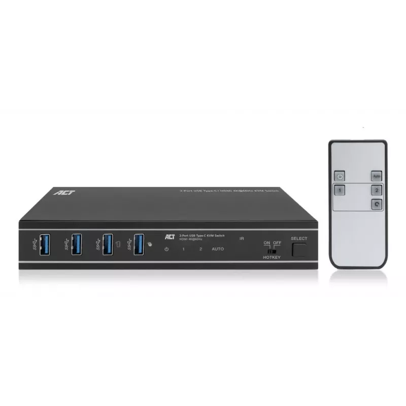 KVM jungiklis ACT 2 prievadų USB-C/HDMI 4K@60Hz AC7922 su USB klaviatūra/pele, HDMI vaizdu, 100 W PD