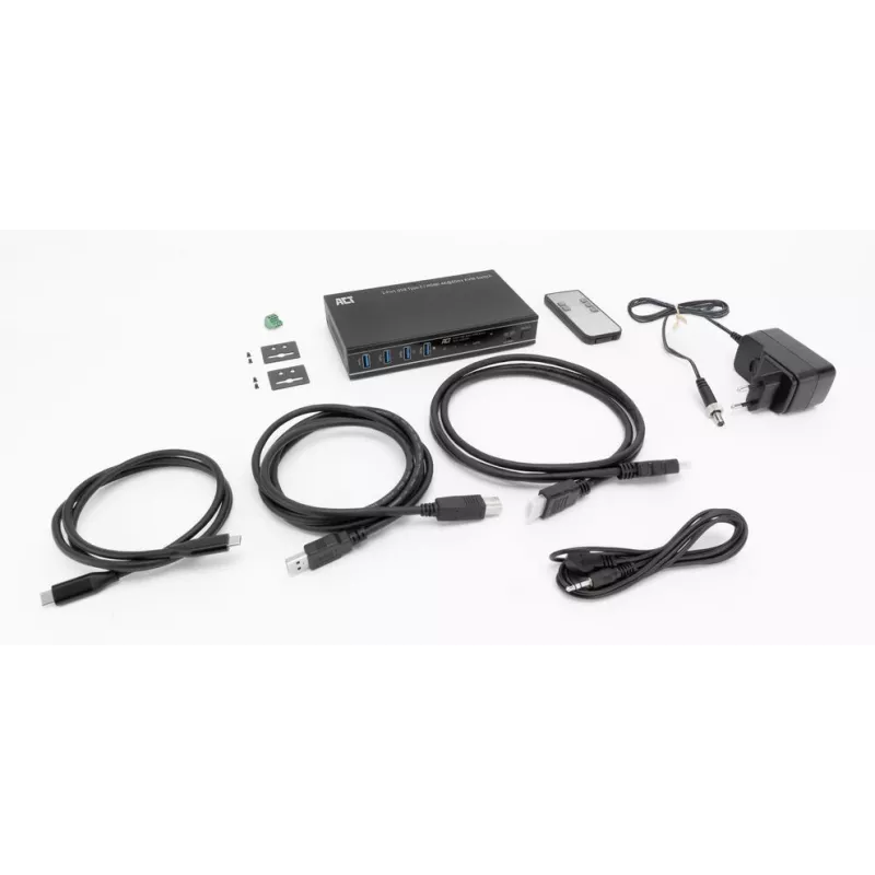 KVM jungiklis ACT 2 prievadų USB-C/HDMI 4K@60Hz AC7922 su USB klaviatūra/pele, HDMI vaizdu, 100 W PD