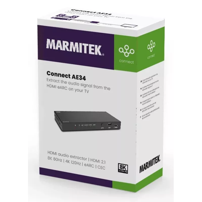 Vaizdo signalo keitiklis Marmitek 25008496 — HDMI įvestis į HDMI/TOSLINK/3,5 mm išvestį, iki 7680×4320, 7.1 garsas