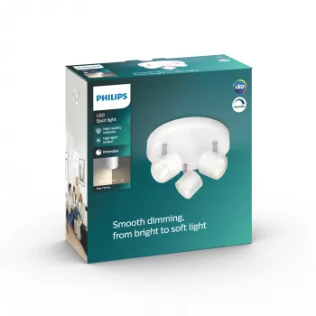 Lubinis/sieninis prožektorius Philips Dimmable LED Star 3x 16,5 W, 2700 K, 1500 lm, IP20, balta