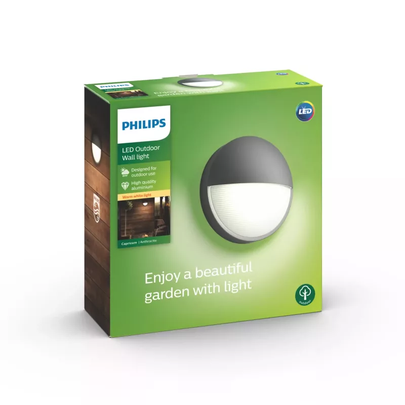 Lauko sieninis šviestuvas Philips myGarden Capricorn 5,5 W LED antracito, aliuminio korpusas, stacionari lemputė, 214×78×214 mm