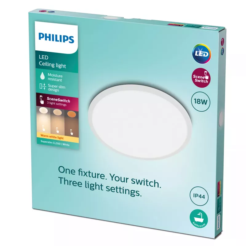 Lubinis šviestuvas Philips Functional Super plonas 18 W LED, apvalus, baltas, nekeičiama lemputė, 220–240 V