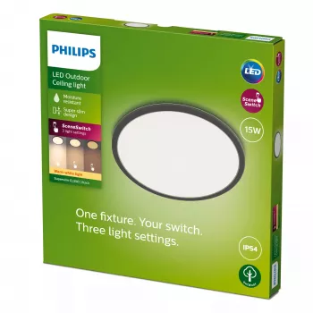 Philips Superslim lubinis šviestuvas 15W, juodas, metalas, plastikas, IP54, terasa, sodas, II, šiuolaikiškas