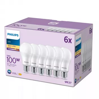 Philips Lemputė 100W A65 E27 x6, 13 W, 100 W, E27, 1521 lm, 15000 h, Šiltai balta