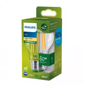 Philips kaitrinė lemputė skaidri 60W A60 E27, 4 W, 60 W, E27, 840 lm, 50000 h, šiltai balta