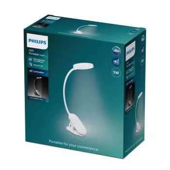 Philips Functional Forys Clip Desk Light, Balta, Plastikas, Bedroom, Living room, Office, Contemporary, IP20, III