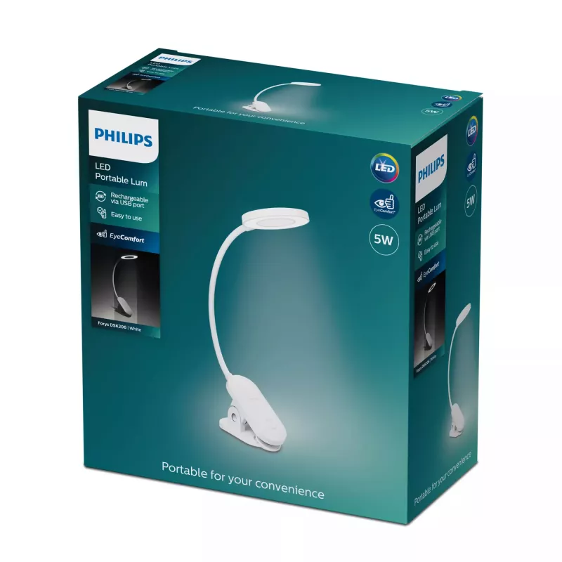 Philips Functional Forys Clip Desk Light, Balta, Plastikas, Bedroom, Living room, Office, Contemporary, IP20, III