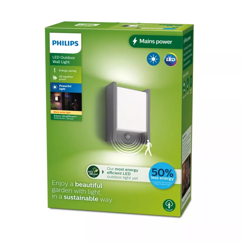 Philips Arbour sieninis šviestuvas 3,8 W, lauko sieninis apšvietimas, antracitas, metalas, IP44, terasa, sodas, II