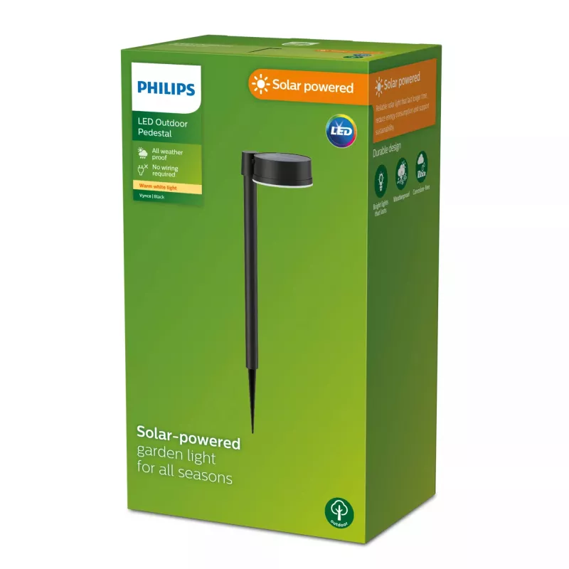 Philips Vynce stovo / tako šviestuvas 1,5 W, lauko stovo / stulpo apšvietimas, juoda, plastikas, IP44, terasa, sodas, III
