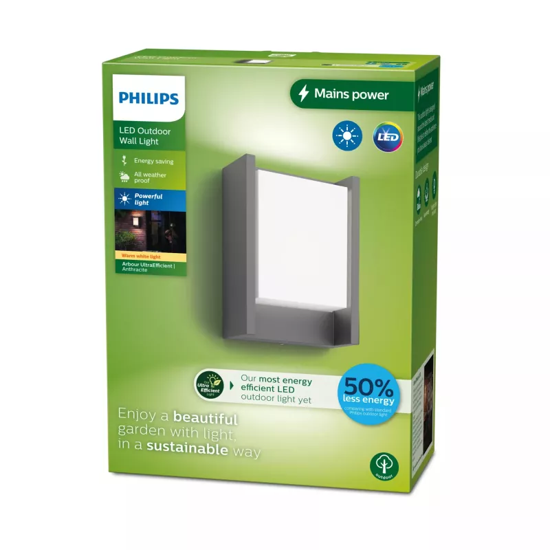 Lauko sieninis šviestuvas Signify Philips Arbour 3,8 W LED antracito, 220–240 V, 1 lemputė