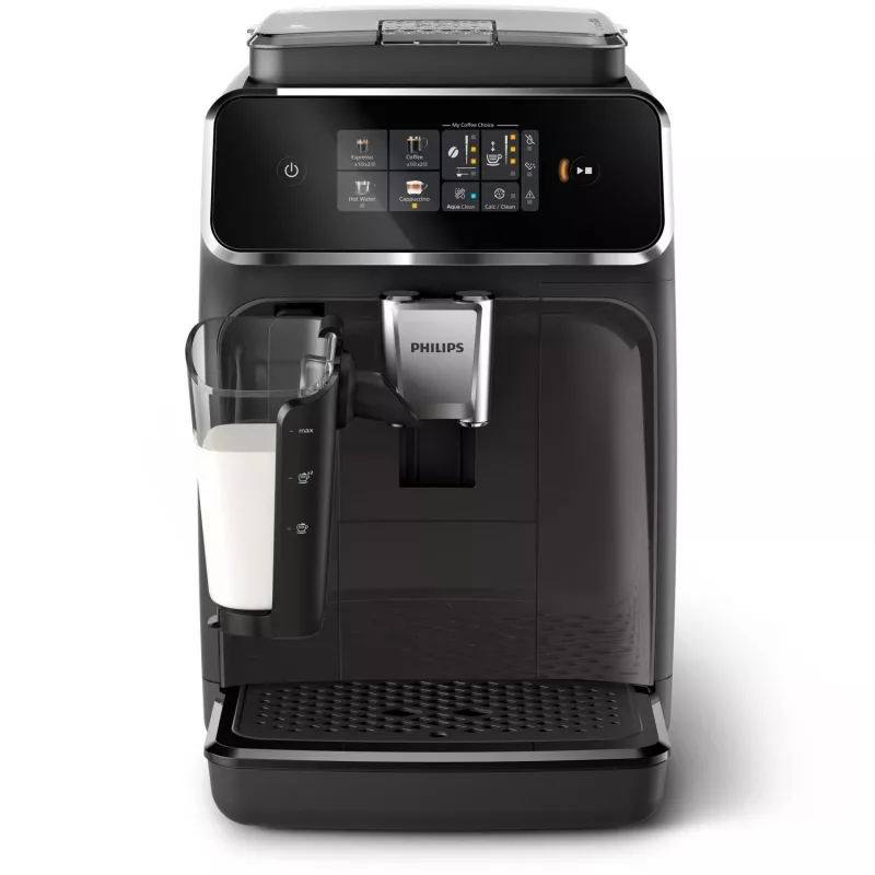 Espresso aparatas Philips EP2334/10 – visiškai automatinis, pastatomas ant stalviršio, integruotas keraminis malūnėlis, pieno talpykla, AquaClean filtras, jutiklinis ekranas, juodas