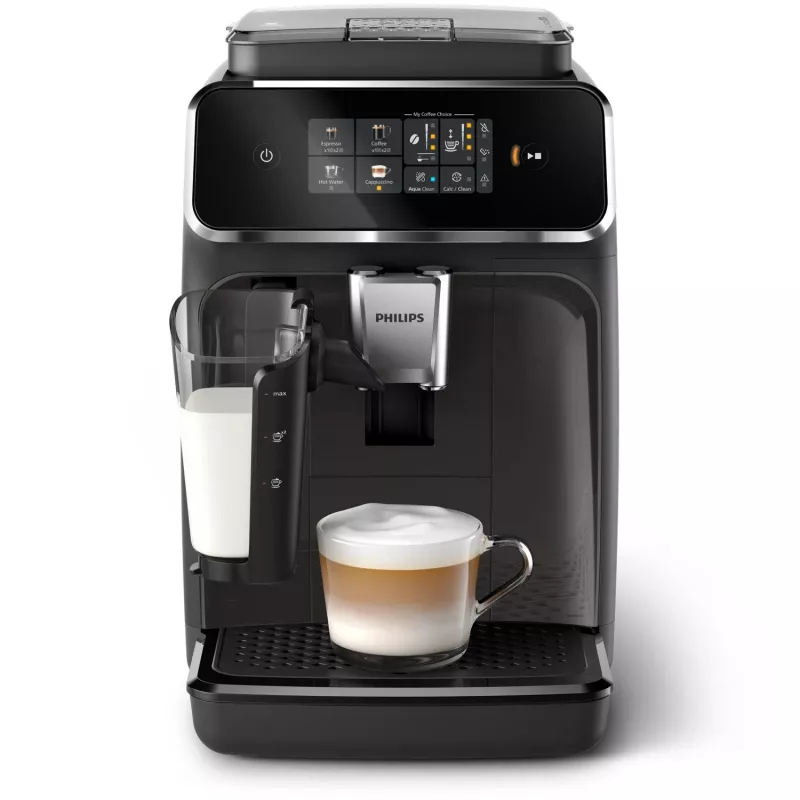 Espresso aparatas Philips EP2334/10 – visiškai automatinis, pastatomas ant stalviršio, integruotas keraminis malūnėlis, pieno talpykla, AquaClean filtras, jutiklinis ekranas, juodas