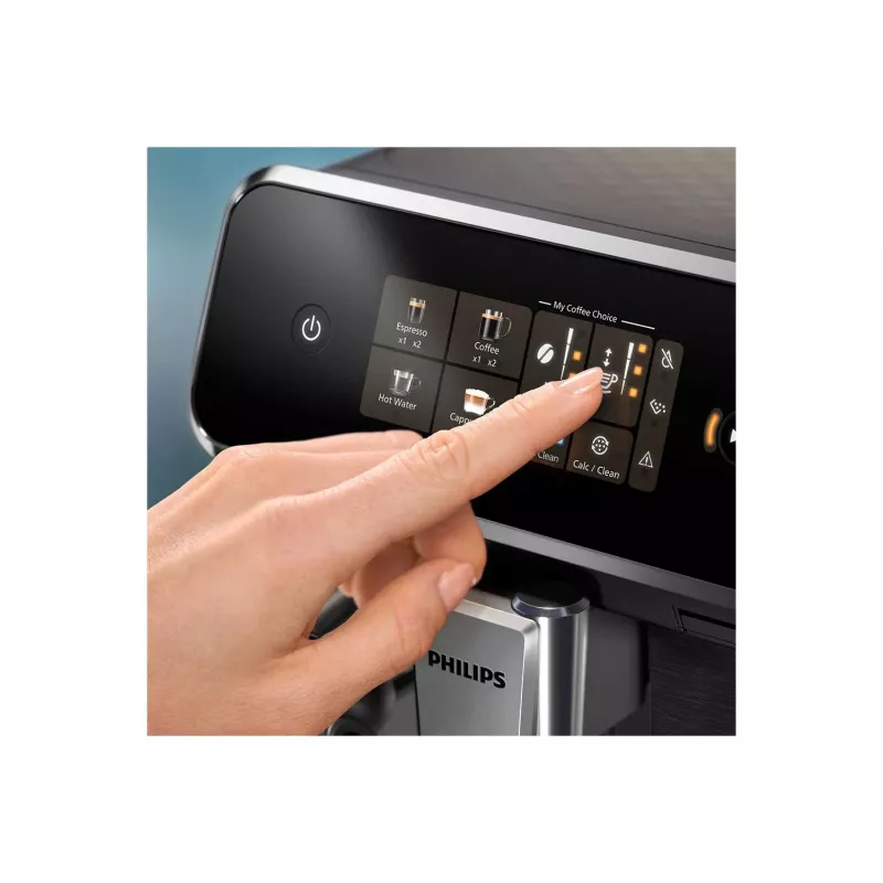 Espresso aparatas Philips EP2334/10 – visiškai automatinis, pastatomas ant stalviršio, integruotas keraminis malūnėlis, pieno talpykla, AquaClean filtras, jutiklinis ekranas, juodas