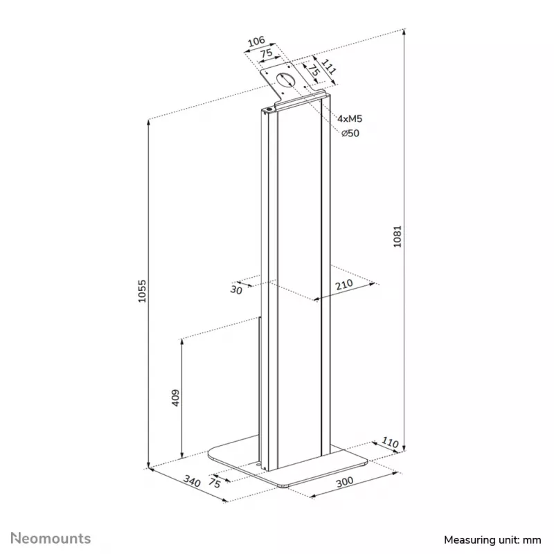 Planšečių grindų stovas Neomounts FL15-628BL1 — universalus, užrakinamas, maks. apkrova 3 kg, juodas