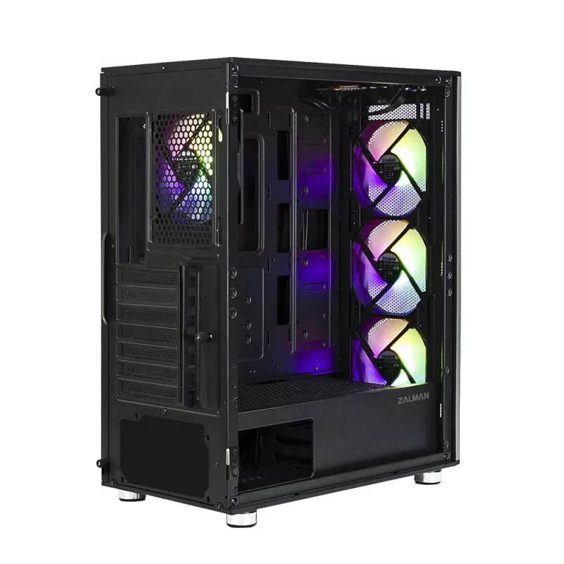 Zalman I3 Neo ATX vidutinio dydžio bokšto PC korpusas su tinkliniu priekiu efektyviam aušinimui, iš anksto sumontuoti 3 ventiliatoriai, Midi bokštas, juodas