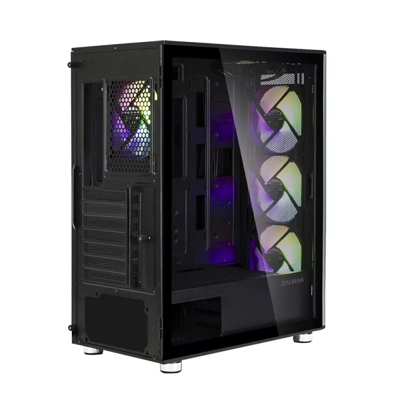 Zalman I3 Neo ATX vidutinio dydžio bokšto PC korpusas su tinkliniu priekiu efektyviam aušinimui, iš anksto sumontuoti 3 ventiliatoriai, Midi bokštas, juodas