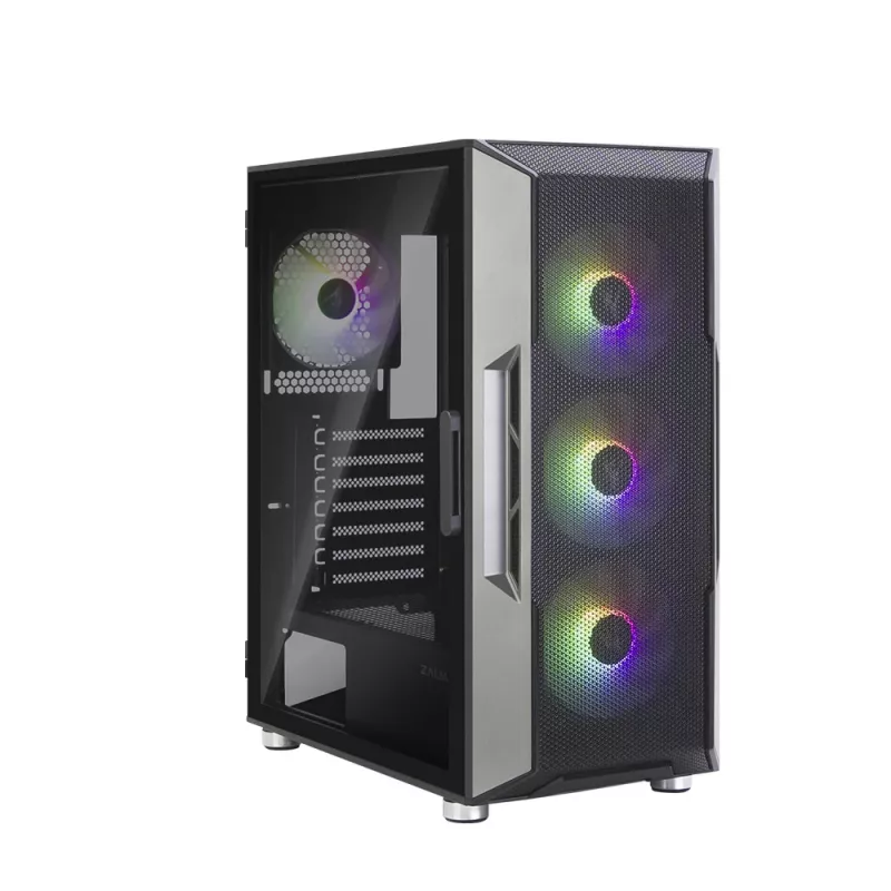 Zalman I3 Neo ATX vidutinio dydžio bokšto PC korpusas su tinkliniu priekiu efektyviam aušinimui, iš anksto sumontuoti 3 ventiliatoriai, Midi bokštas, juodas