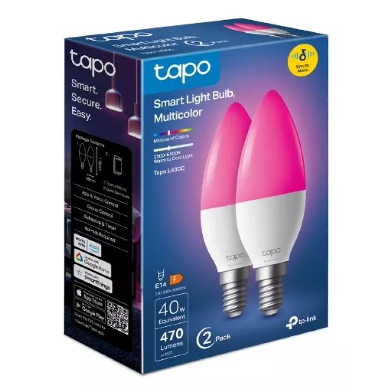 “TP-Link” išmanioji lemputė, įvairiaspalvė, 4,8 W, 40 W, E14, 470 lm, 25000 val., įvairi