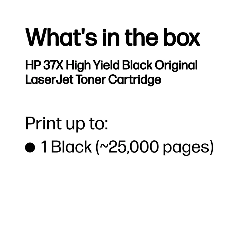 HP 37X didelio našumo juoda Originali LaserJet dažų kasetė, 25000 puslapių, juoda, 1 vnt.