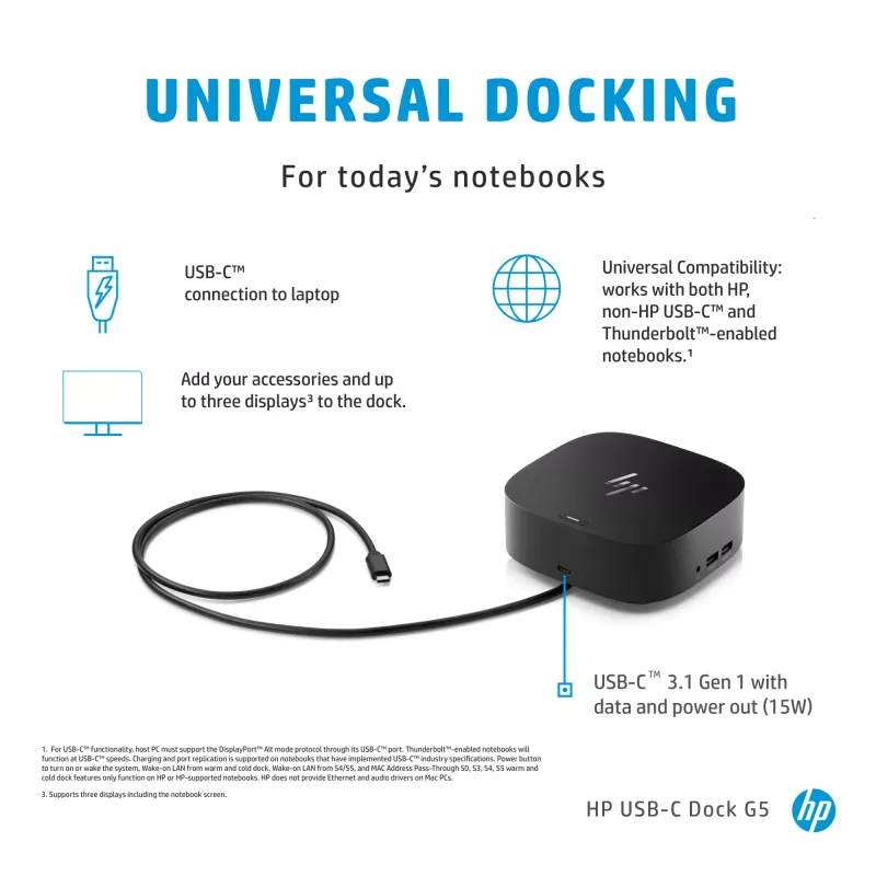 HP USB-C dokas G5 laidinis USB 3.2 Gen 1 Type-C juodas 100W