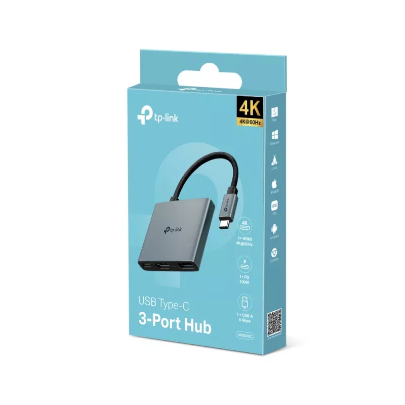 TP-Link UH3020C sąsajos šakotuvas USB Type-C 5000 Mbit/s Pilka