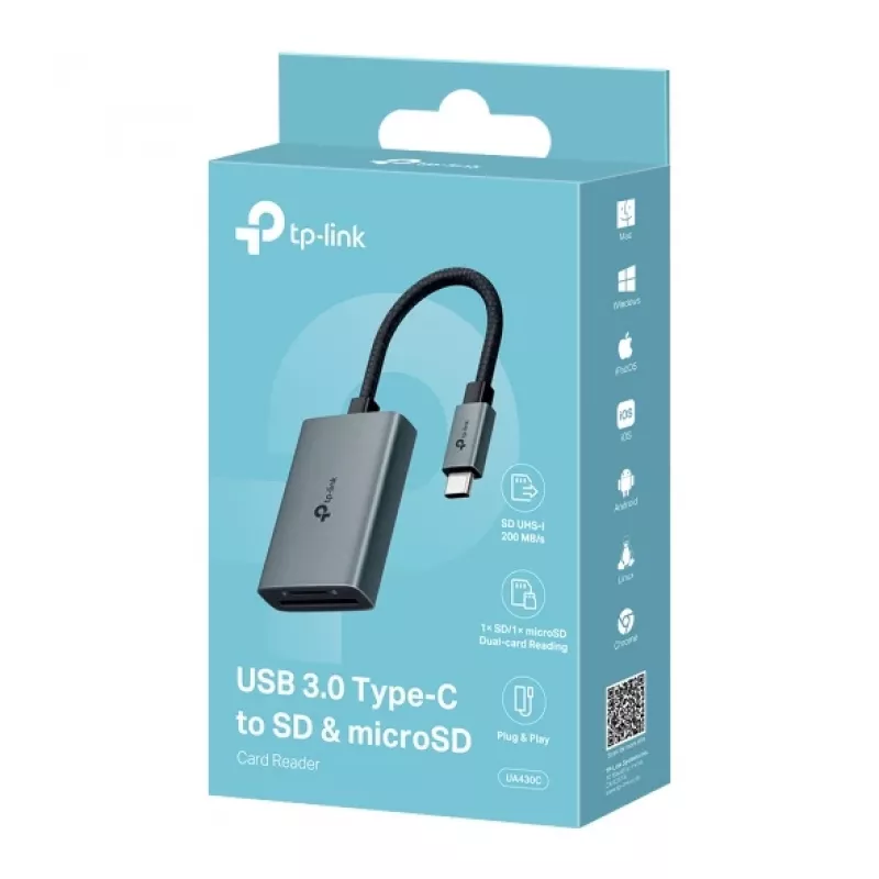 TP-Link UA430C kortelių skaitytuvas USB 3.2 Gen 1 (3.1 Gen 1) Type-C pilkas