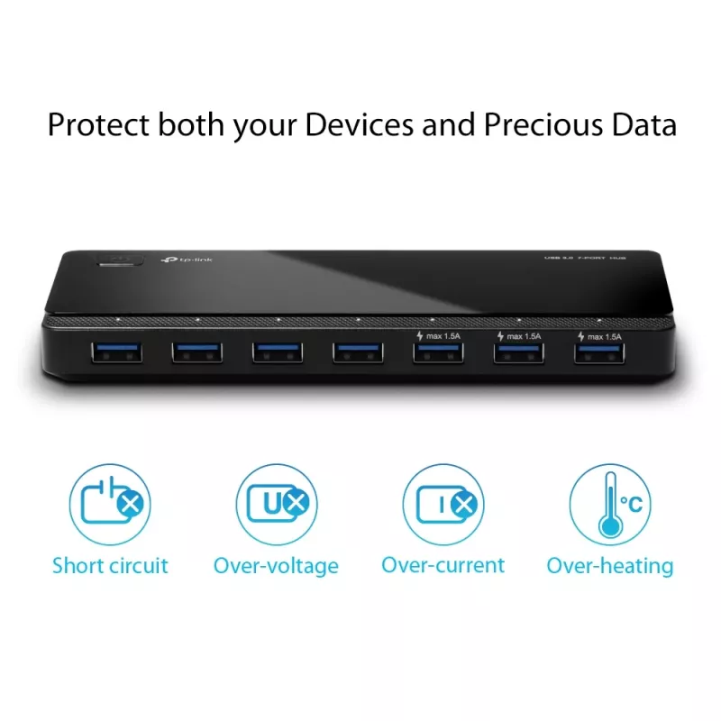 TP-Link UH700 sąsajos šakotuvas USB 3.2 Gen 1 (3.1 Gen 1) Micro-B 5000 Mbit/s juodas
