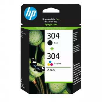 HP 304 2 vnt. pakuotė Originalios juodos ir trijų spalvų rašalo kasetės, Juoda, Žydra, Purpurinė, Geltona, Pigmentinis rašalas, 2 vnt., 120 puslapių, 100 puslapių