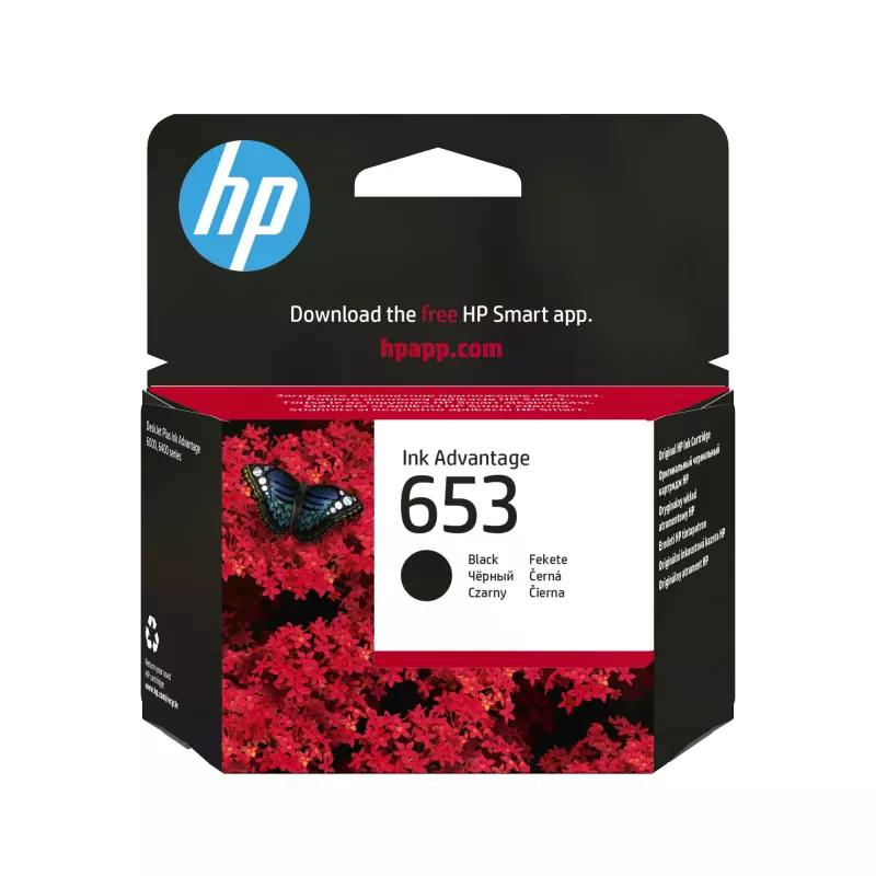 HP 653 Juoda Originali Ink Advantage kasetė, juoda, 1 vnt., 360 puslapių