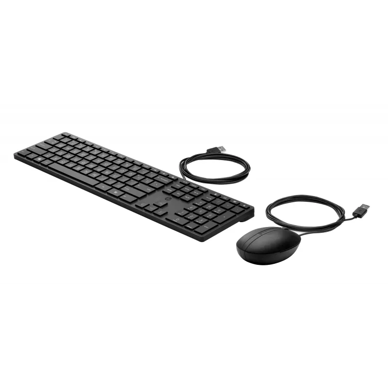 Laidinės stalinės klaviatūros ir pelės rinkinys HP 320MK — USB, pilno dydžio klaviatūra, juoda, laidas 1,8 m