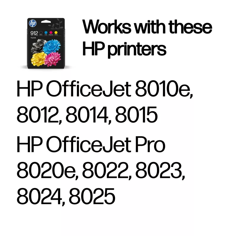 HP 912 4 pakuotė Juoda / Žydra / Purpurinė / Geltona Originalios rašalo kasetės