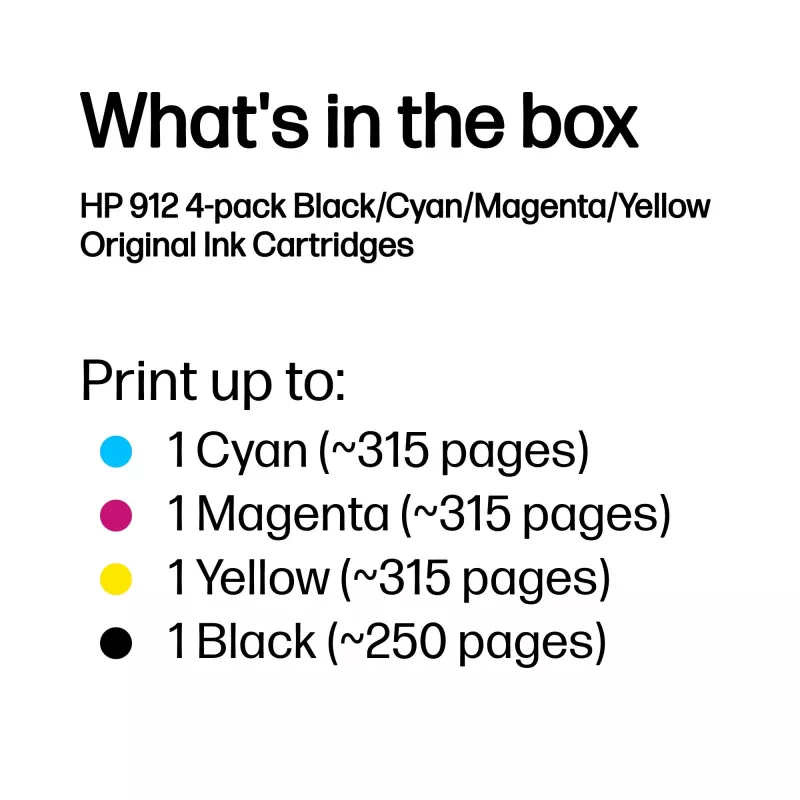 HP 912 4 pakuotė Juoda / Žydra / Purpurinė / Geltona Originalios rašalo kasetės