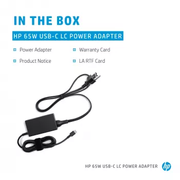 HP 65W USB-C LC maitinimo adapteris nešiojamam kompiuteriui skirtas naudoti patalpose 65W juodas