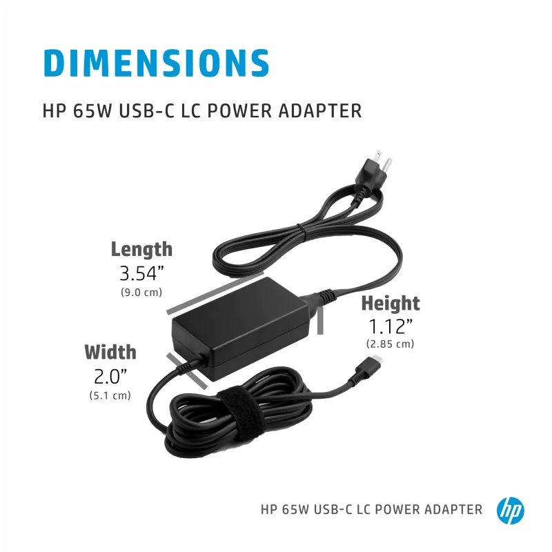 HP 65W USB-C LC maitinimo adapteris nešiojamam kompiuteriui skirtas naudoti patalpose 65W juodas