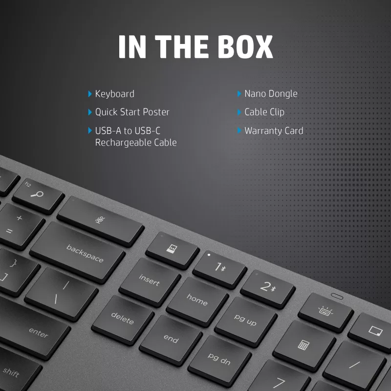 Belaidė viso dydžio klaviatūra HP 975 — RF belaidė + Bluetooth, juoda, 100% išdėstymas