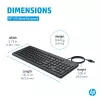 HP 150 Laidinė klaviatūra Pilno dydžio USB Juoda 664R5AA#ABD