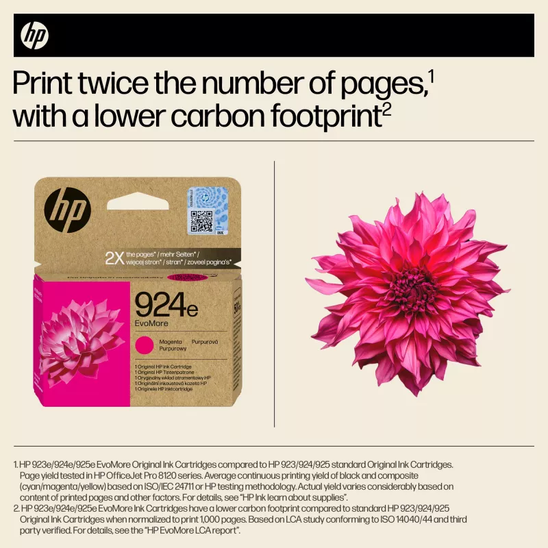 „HP 924e EvoMore“ purpurinis Originalius rašalo kasetė, purpurinė, 1 vnt., 800 puslapių